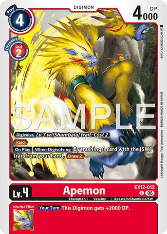 Image for Apemon (EX12-012 C) [Digital World Shambala] (EX-12) - Digimon Card Game