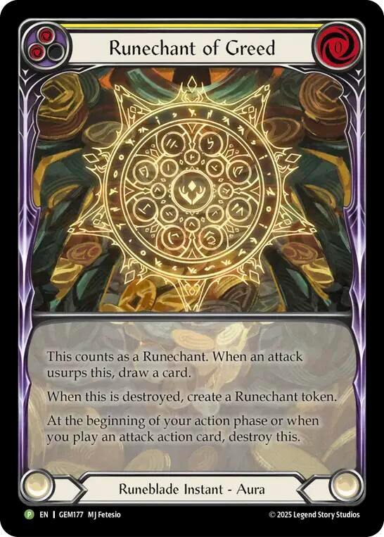 Image for Runechant of Greed (Yellow) (GEM177) [Gem Pack 5] - Flesh and Blood TCG