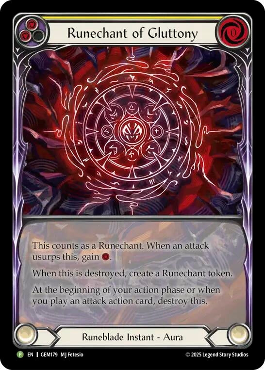 Image for Runechant of Gluttony (Yellow) (GEM179) [Gem Pack 5] - Flesh and Blood TCG