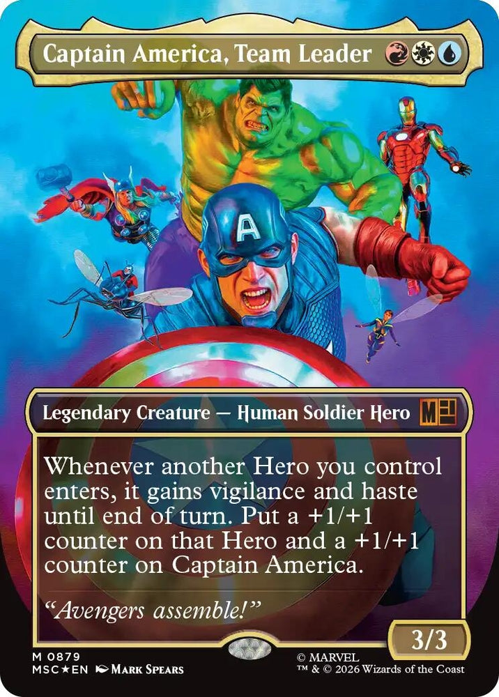 Image for Captain America, Team Leader (Borderless) (Surge Foil) (879) [Commander: Marvel Super Heroes] (MSC) - Magic: The Gathering