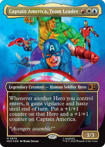 Image for Captain America, Team Leader (Borderless) (Surge Foil) (879) [Commander: Marvel Super Heroes] (MSC) - Magic: The Gathering