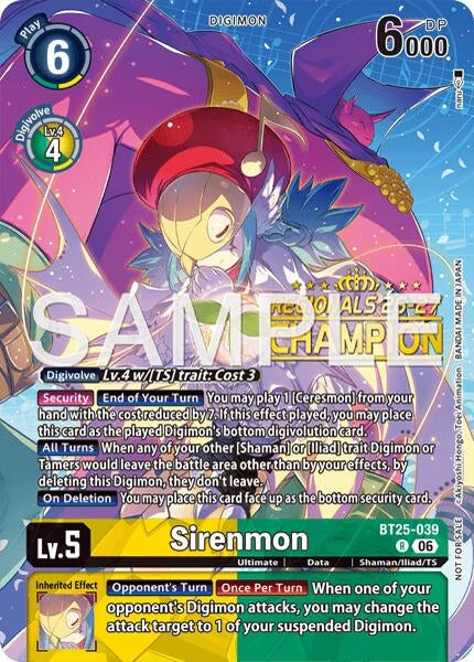 Image for Sirenmon (Regionals 26-27 Season 2 Champion) (BT25-039 R) [Dual Revolution] (BT-25) - Digimon Card Game