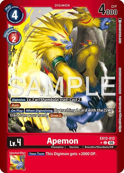 Image for Apemon (Limited Foil) (EX12-012 C) [Digital World Shambala] (EX-12) - Digimon Card Game