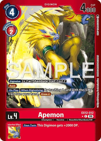 Image for Apemon (Limited Foil) (EX12-012 C) [Digital World Shambala] (EX-12) - Digimon Card Game