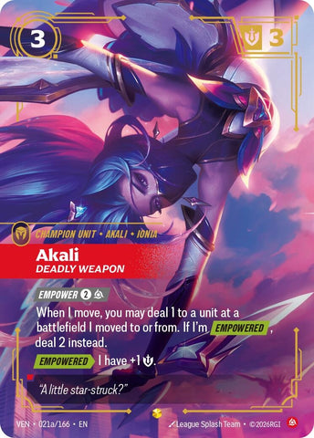 Image for Akali, Deadly Weapon (Alternate Art) (021a/166) [Vendetta] (VEN) - Riftbound: League of Legends Trading Card Game