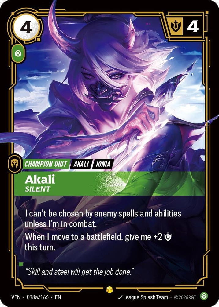 Image for Akali, Silent (Alternate Art) (038a/166) [Vendetta] (VEN) - Riftbound: League of Legends Trading Card Game