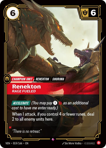Image for Renekton, Rage Fueled (019/166) [Vendetta] (VEN) - Riftbound: League of Legends Trading Card Game