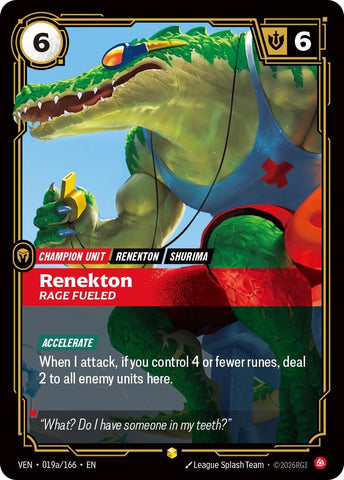 Image for Renekton, Rage Fueled (Alternate Art) (019a/166) [Vendetta] (VEN) - Riftbound: League of Legends Trading Card Game