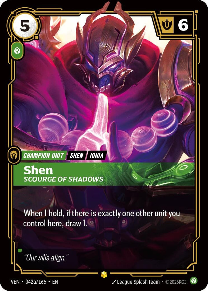 Image for Shen, Scourge of Shadows (Alternate Art) (042a/166) [Vendetta] (VEN) - Riftbound: League of Legends Trading Card Game