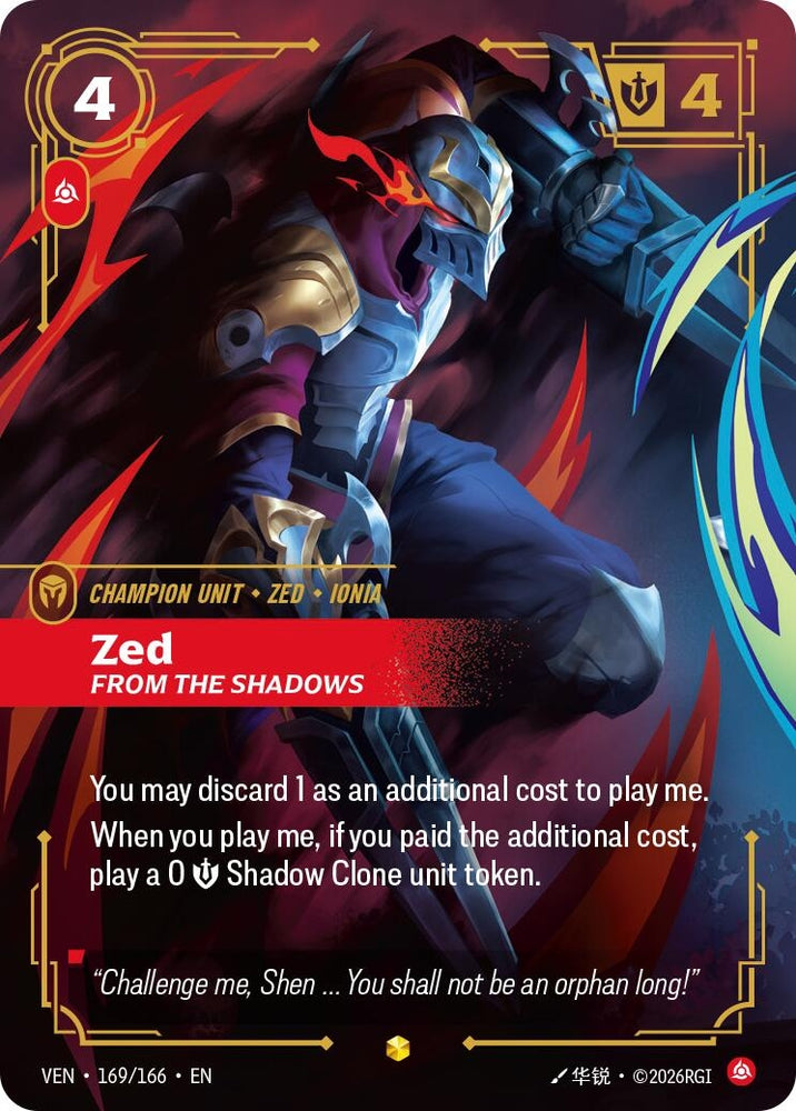 Image for Zed, From the Shadows (Overnumbered) (169/166) [Vendetta] (VEN) - Riftbound: League of Legends Trading Card Game