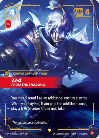 Image for Zed, From the Shadows (Alternate Art) (023a/166) [Vendetta] (VEN) - Riftbound: League of Legends Trading Card Game