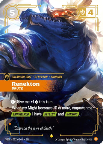 Image for Renekton, Brute (Alternate Art) (092a/166) [Vendetta] (VEN) - Riftbound: League of Legends Trading Card Game