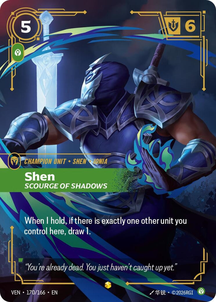 Image for Shen, Scourge of Shadows (Overnumbered) (170/166) [Vendetta] (VEN) - Riftbound: League of Legends Trading Card Game