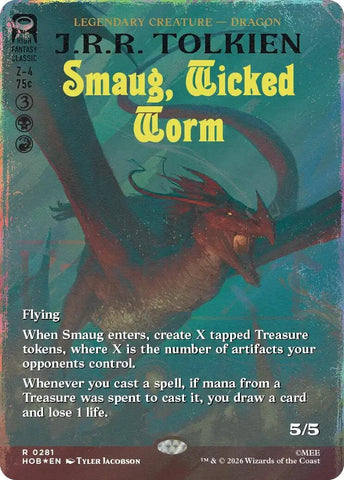 Image for Smaug, Wicked Worm (Borderless) (Surge Foil) (281) [The Hobbit] (HOB) - Magic: The Gathering