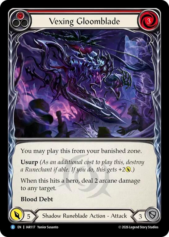 Image for Vexing Gloomblade (Red) [Usurp the Shadow Throne] (IAR) - Flesh and Blood TCG