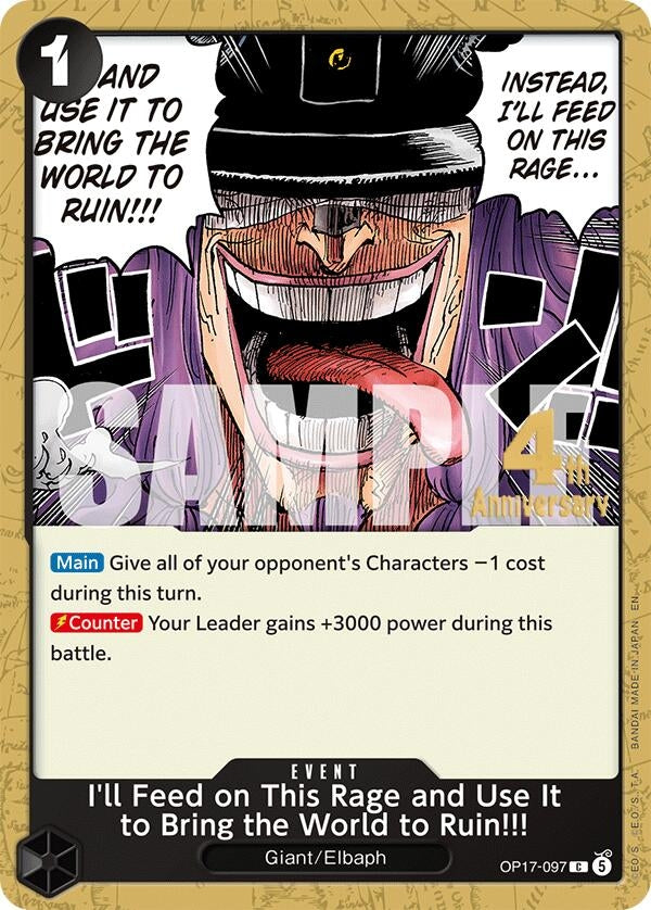 Image for I'll Feed on This Rage and Use It to Bring the World to Ruin!!! (OP17-097) [The World's Strongest Warriors Release Event Cards] (OP17 RE) - One Piece Card Game