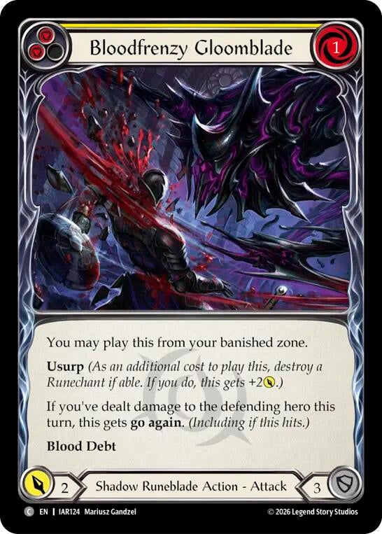 Image for Bloodfrenzy Gloomblade (Yellow) [Usurp the Shadow Throne] (IAR) - Flesh and Blood TCG
