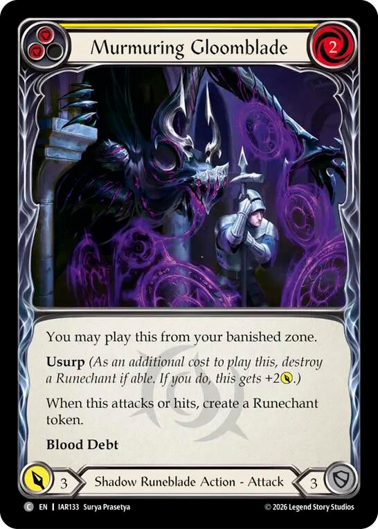 Image for Murmuring Gloomblade (Yellow) [Usurp the Shadow Throne] (IAR) - Flesh and Blood TCG