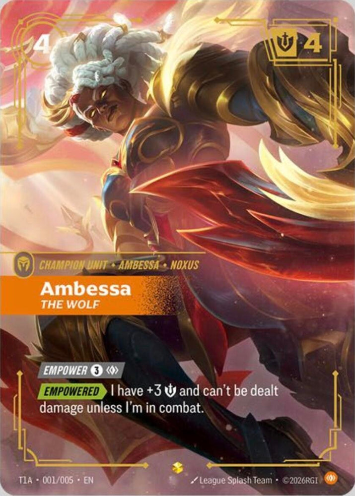 Image for Ambessa, The Wolf (T1 Worlds Champion Player Bundle) (T1A 001/005) [Riftbound Promotional Cards] (PR) - Riftbound: League of Legends Trading Card Game