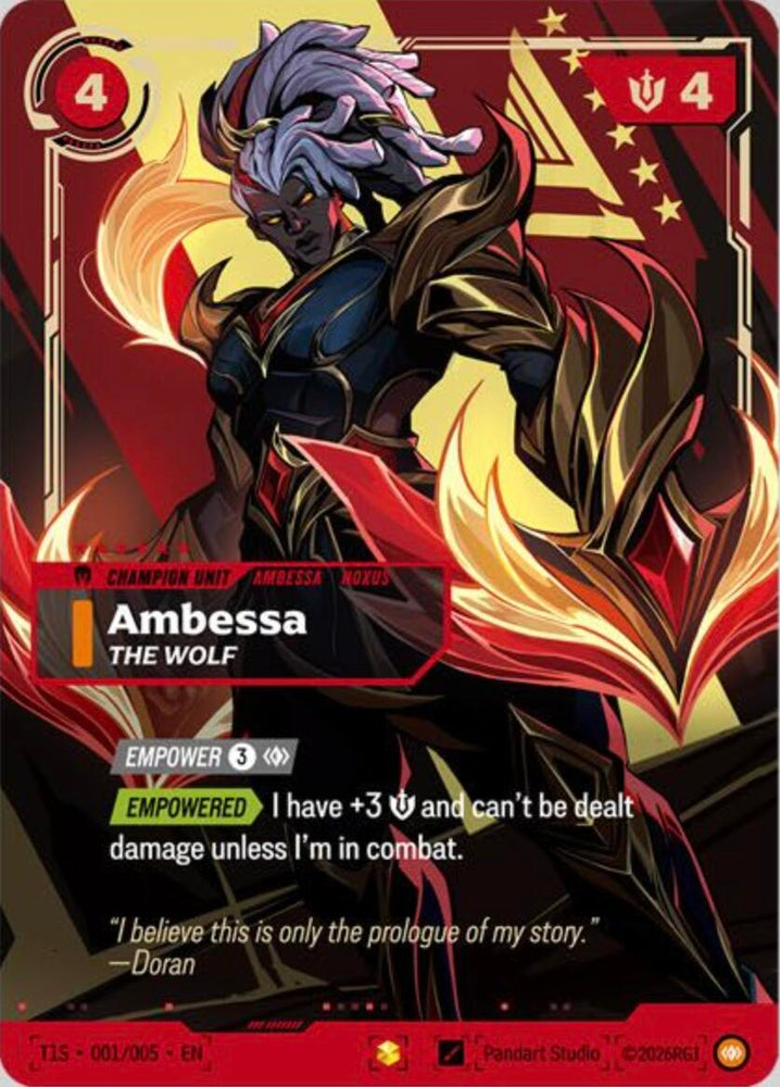 Image for Ambessa, The Wolf (T1 Worlds Champion Signature Edition Bundle) (T1S 001/005) [Riftbound Promotional Cards] (PR) - Riftbound: League of Legends Trading Card Game
