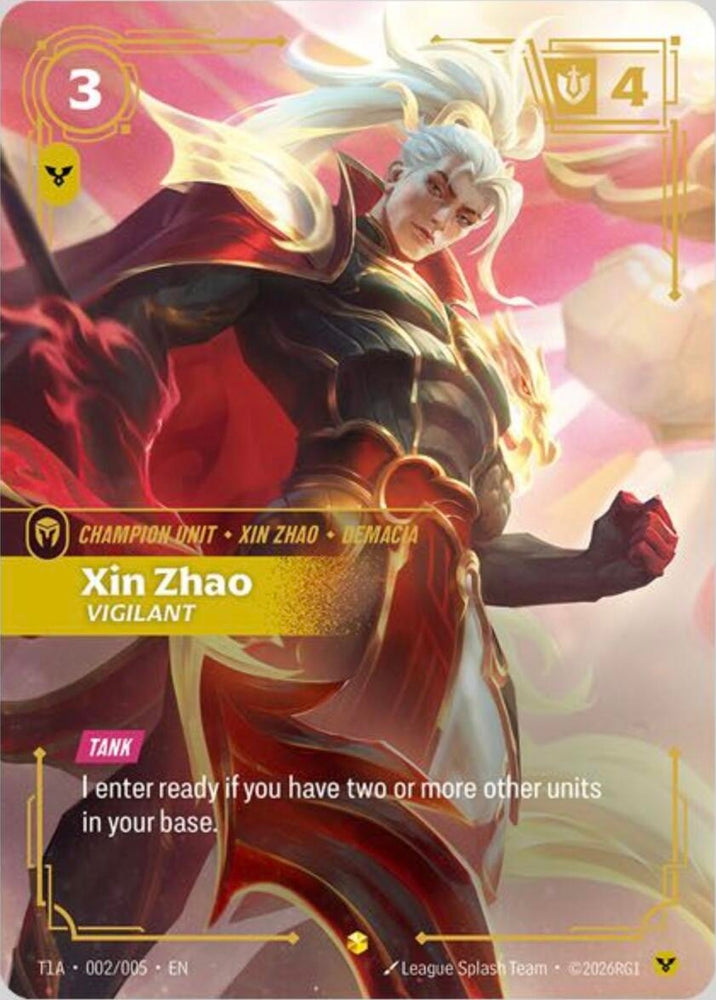 Image for Xin Zhao, Vigilant (T1 Worlds Champion Player Bundle) (T1A 002/005) [Riftbound Promotional Cards] (PR) - Riftbound: League of Legends Trading Card Game