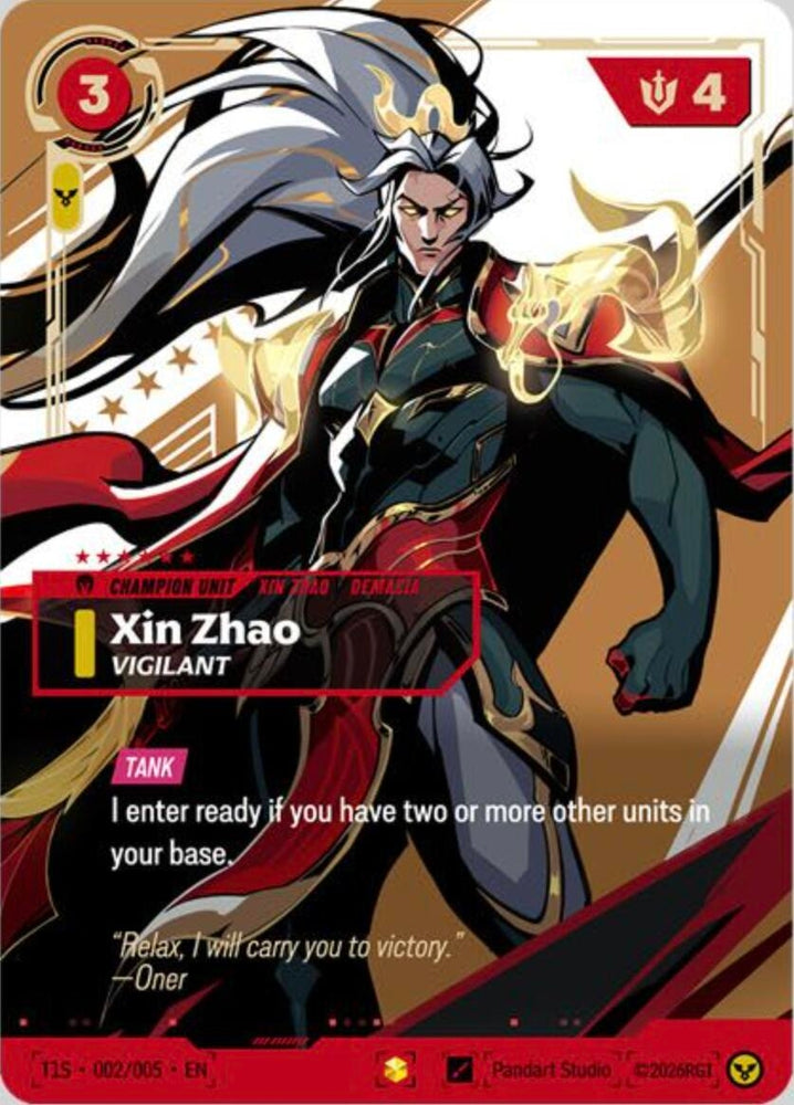 Image for Xin Zhao, Vigilant (T1 Worlds Champion Signature Edition Bundle) (T1S 002/005) [Riftbound Promotional Cards] (PR) - Riftbound: League of Legends Trading Card Game