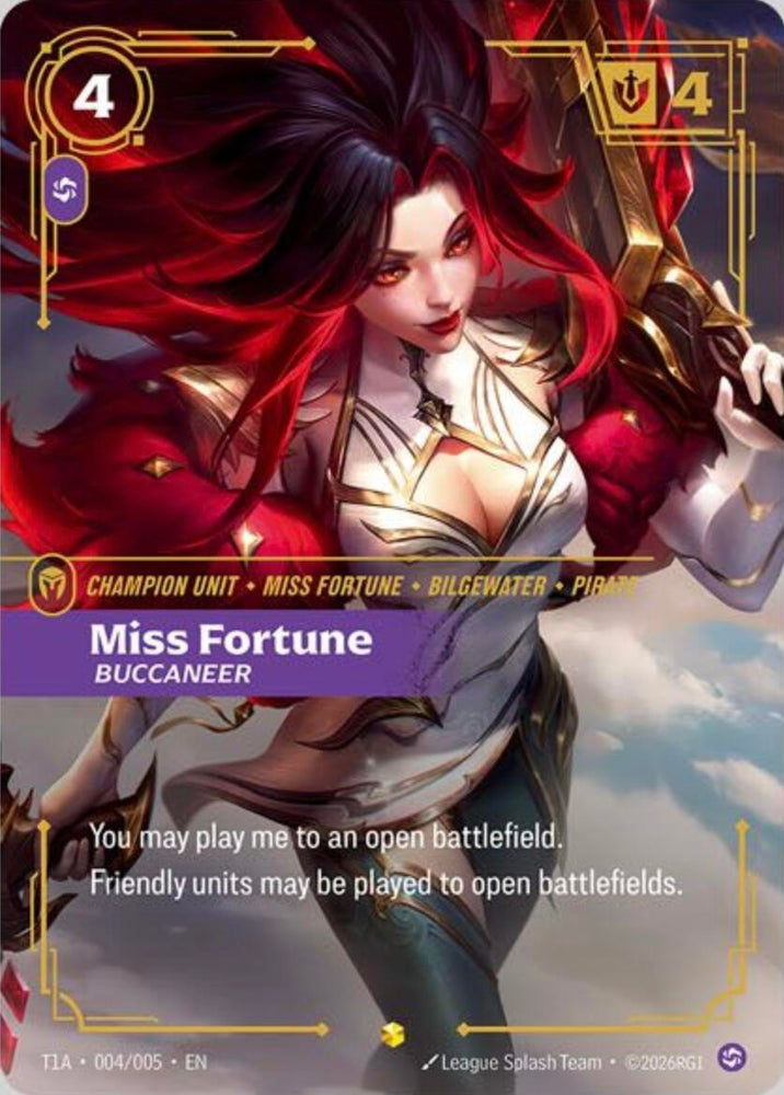 Image for Miss Fortune, Buccaneer (T1 Worlds Champion Player Bundle) (T1A 004/005) [Riftbound Promotional Cards] (PR) - Riftbound: League of Legends Trading Card Game