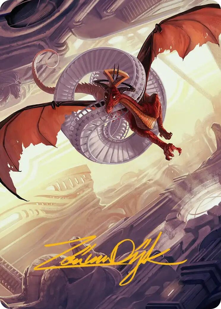 Image for Draconic Visitor Art Card (Gold-Stamped Signature) [Art Series: Reality Fracture] (ASFRA) - Magic: The Gathering