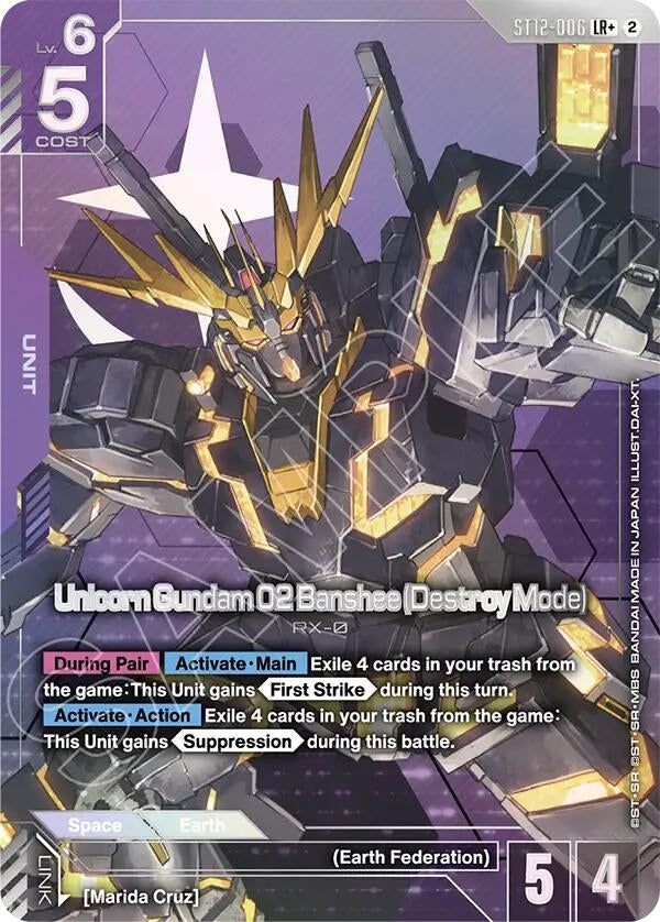 Image for Unicorn Gundam 02 Banshee (Destroy Mode) (LR+) [Starter Deck 12: Raging Onslaught] (ST12) - Gundam Card Game