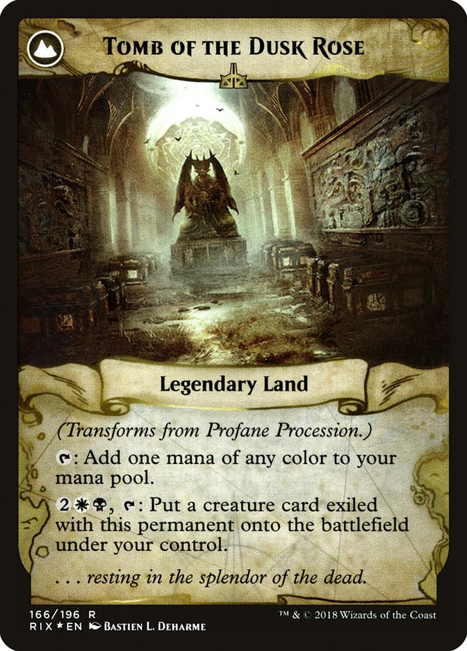 Profane Procession // Tomb of the Dusk Rose (Prerelease) [Rivals of Ixalan Prerelease Promos]