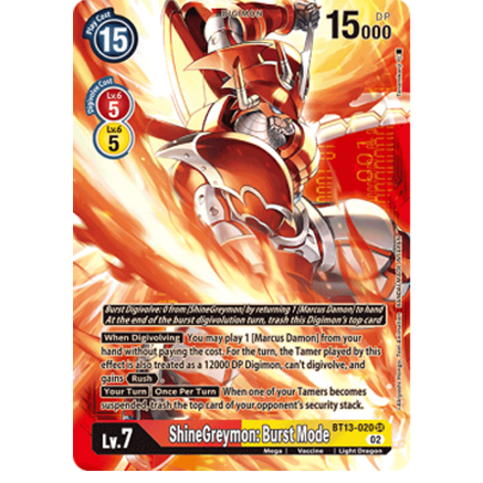 ShineGreymon: Burst Mode [BT13-020] (Alternate Art with Red Background) [Versus Royal Knights Booster]