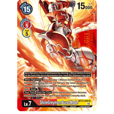 ShineGreymon: Burst Mode [BT13-020] (Alternate Art with Red Background) [Versus Royal Knights Booster]