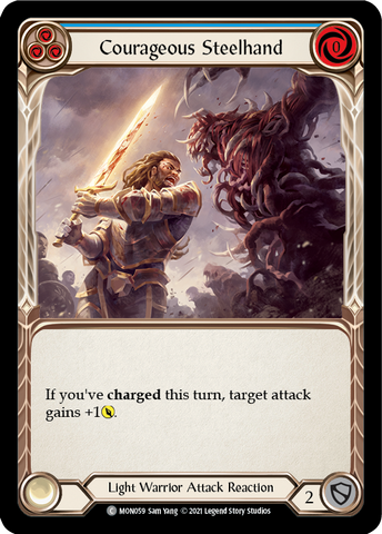 Courageous Steelhand (Blue) [MON059-RF] (Monarch) 1st Edition Rainbow Foil