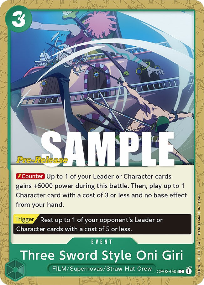 Three Sword Style Oni Giri (OP02-045) [Paramount War Pre-Release Cards]