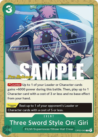 Three Sword Style Oni Giri (OP02-045) [Paramount War Pre-Release Cards]